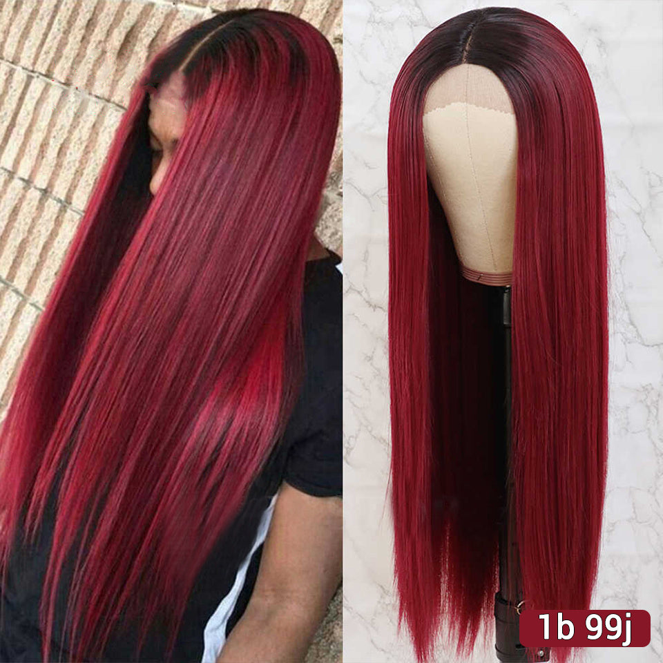 Long Straight Hair Wine Curly Wigs