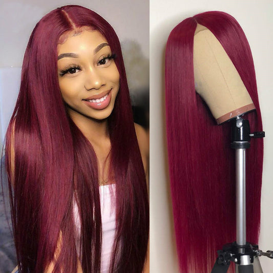Long Straight Hair Wine Curly Wigs